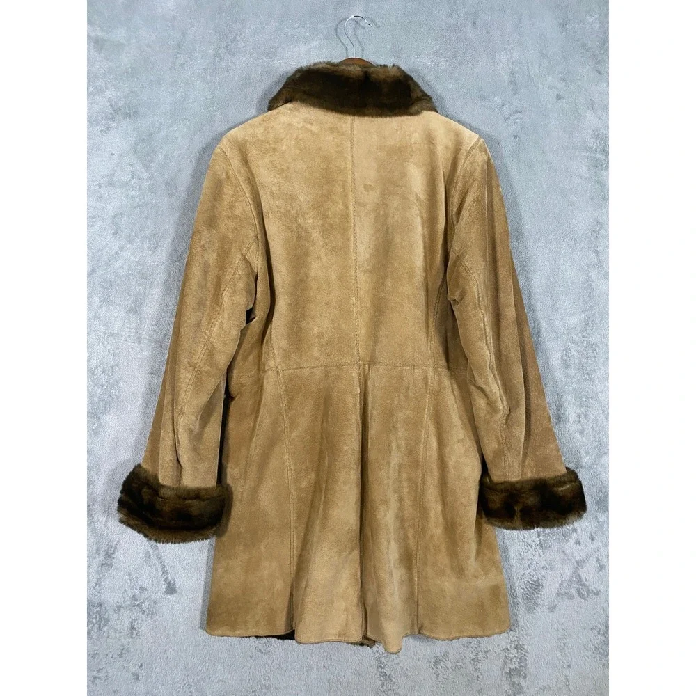 LNR‎ La Nouvelle Renaissance Jacket Sz L Tan Suede Faux Fur Shearling Penny Lane